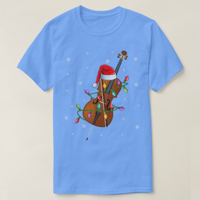 Cello Music Älskare Julafton Ljus Santa Cello Chri T Shirt (Design framsida)