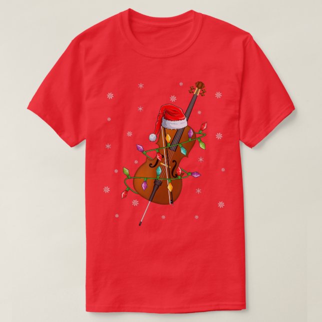 Cello Music Älskare Julafton Ljus Santa Cello Chri T Shirt (Design framsida)