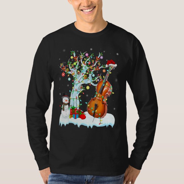 Cello Music Julafton Träd Lighting Santa Hat Cello T Shirt (Framsida)