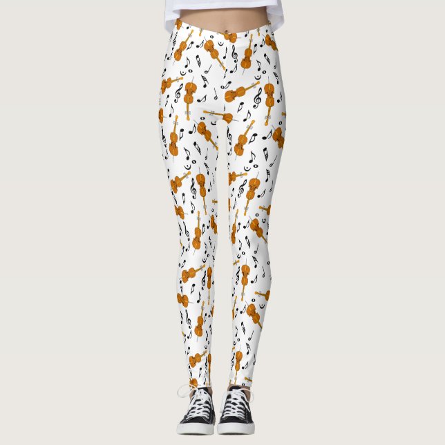 Cello Music Note Mönster Leggings (Framsida)