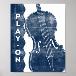 Cello Music Poster Blue White Play på Art Print
