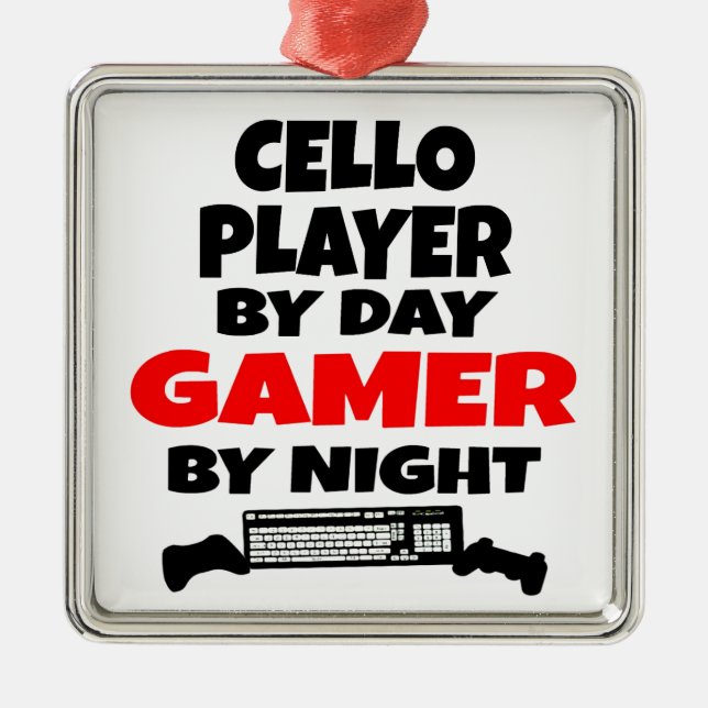 Cello Player by Day Gamer by Night Julgransprydnad Metall (Framsidan)