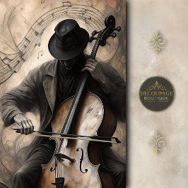 Cello Player in Shadow w/ Musical Notes Decoupage