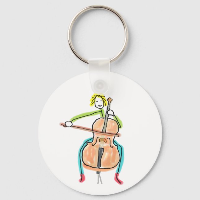 Cello Playing Stickman Nyckelring (Framsida)
