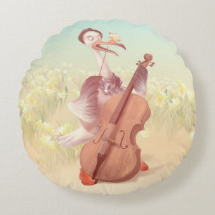 Cello Stork: Klassisk musikdjur i gul äng Rund Kudde