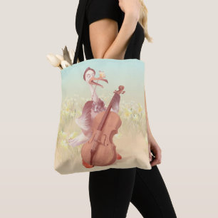 Cello Stork: Klassiskt musikdjur i gul äng Tygkasse
