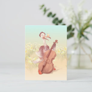 Cello Stork: Klassiskt musikdjur i gul sötved Meddelande Vykort