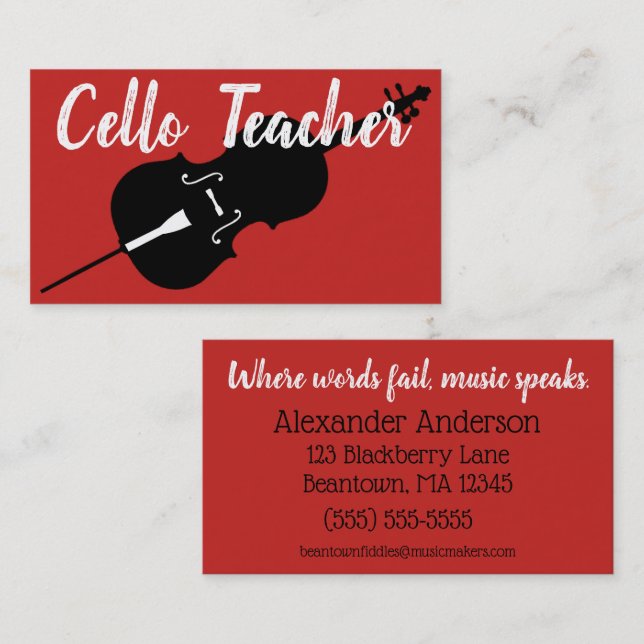 Cello Teacher Cello Lessons Personalize Visitkort (Fram/baksida)