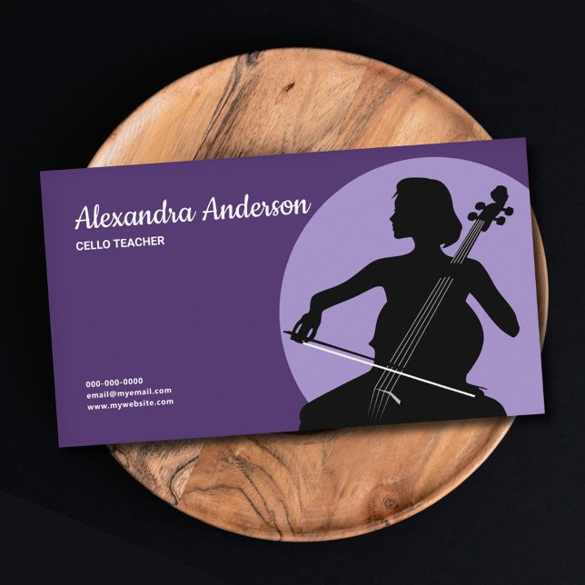 Cello Teacher - Purple Visitkort (Cello Teacher - Purple Business Card)