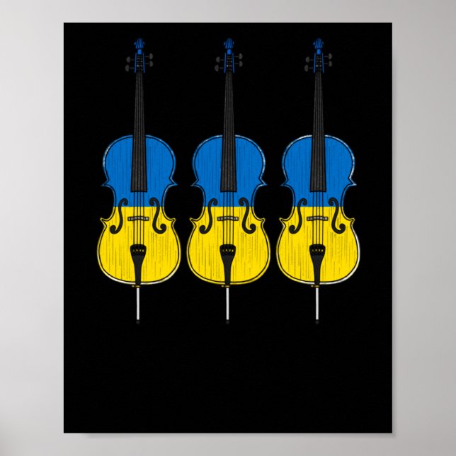 Cello Ukrainian Flag Cellist String Musician Stick Poster (Framsidan)