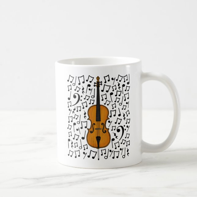 Cello With Musik noter, Cellist Music Teacher Kaffemugg (Höger)