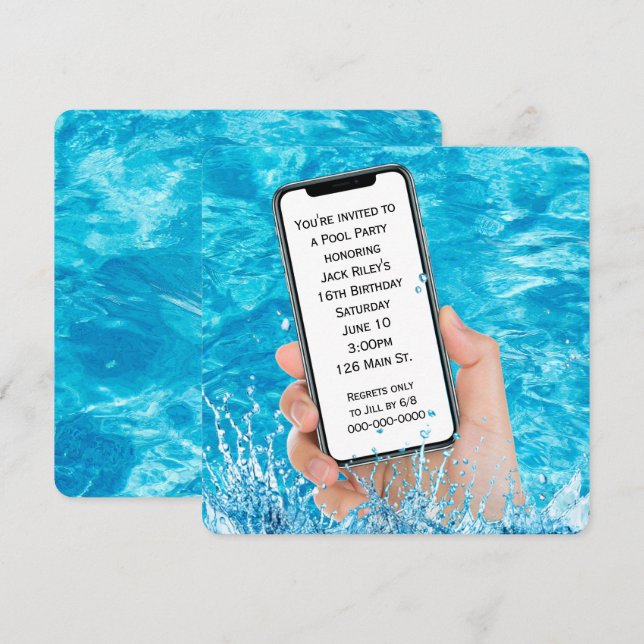 Cellphone Text 16:e födelsedagen Bassäng Party Inbjudningar (Fram/baksida)