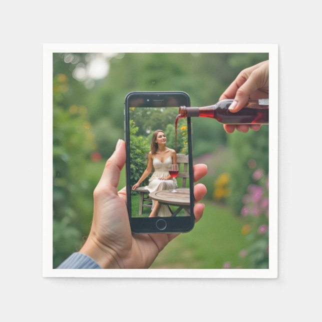 Cellphone Woman with Poring Vin Pappersservett (Framsidan)