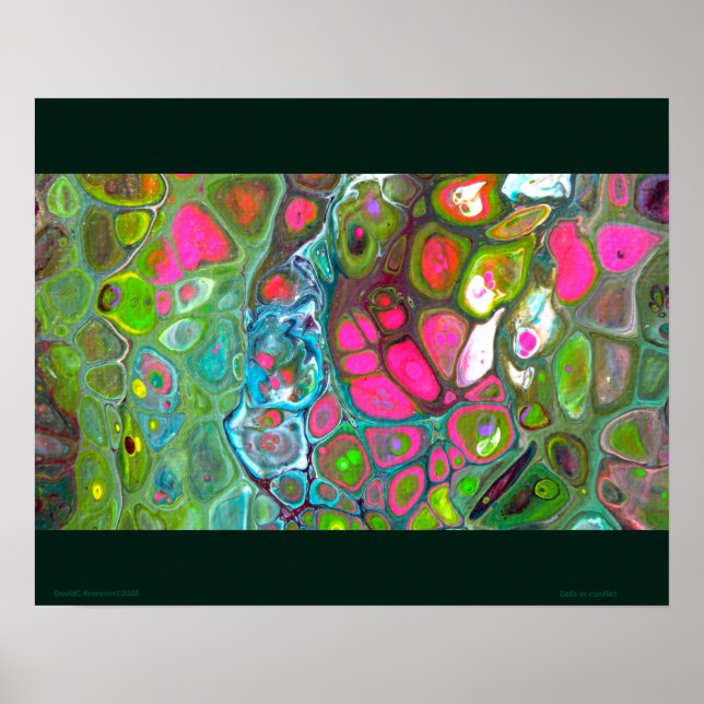 "Cells In Conflict", acrylic, abstract, expression Poster (Framsidan)