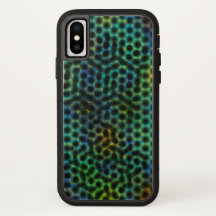 Celltelefonfodral, grönt med cirkel och former.