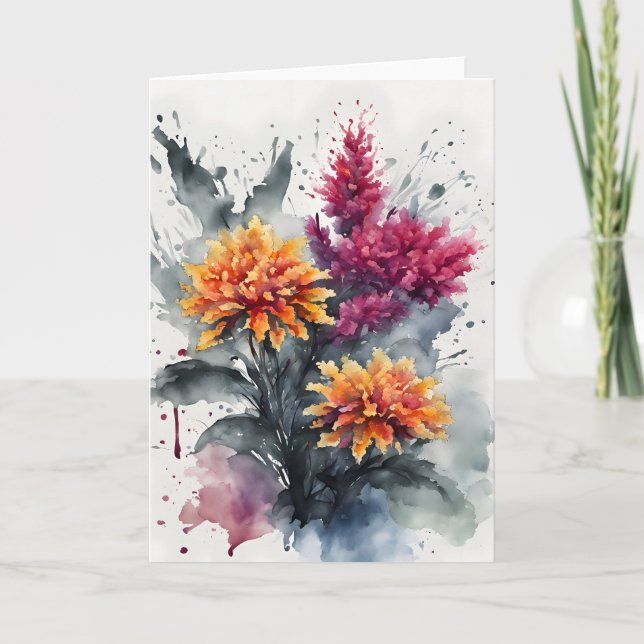 Celosia - Akvarellblommor Kort (Framsida)