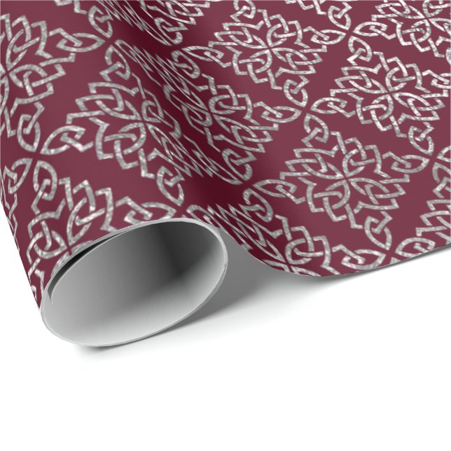 Celtic Arabesque Moroccan Maroon Burgundy Silver Presentpapper (Rullad Hörn)