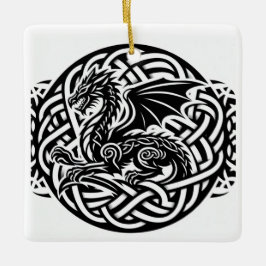 Celtic B&W Dragon Julgransprydnad Keramik