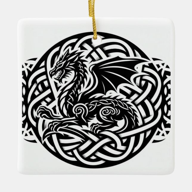 Celtic B&W Dragon Julgransprydnad Keramik (Framsida)