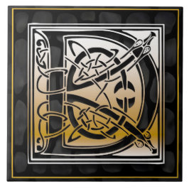 Celtic Black Stone D Monogram Initial Tile Kakelplatta