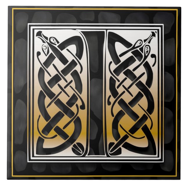 Celtic Black Stone I Monogram Initial Tile Kakelplatta (Framsidan)