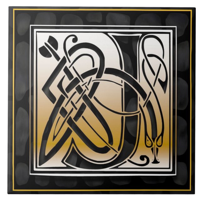 Celtic Black Stone J Monogram Tile Kakelplatta (Framsidan)
