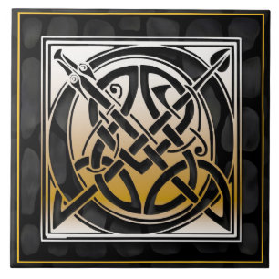 Celtic Black Stone O Monogram Initial Tile Kakelplatta