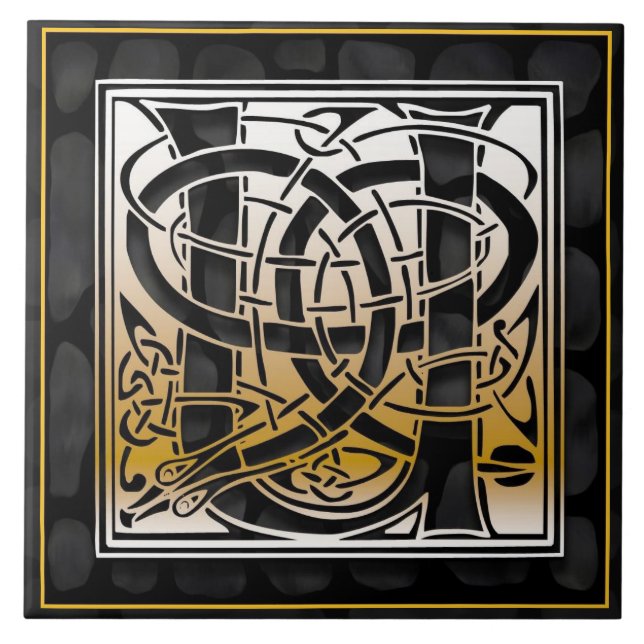 Celtic Black Stone U Monogram Initial Tile Kakelplatta (Framsidan)