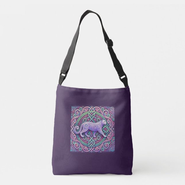 Celtic Blek Lila Tiger Tote Axelväska (Baksida)
