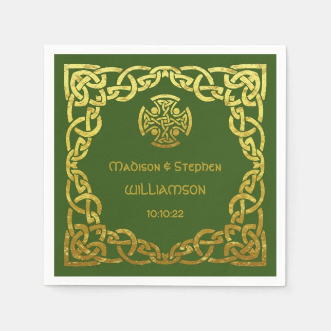 Celtic Bröllop Grönt Faux Guld personalize Pappersservett (Framsidan)