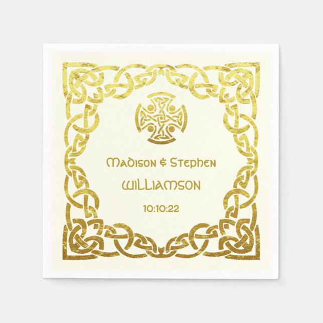Celtic Bröllop Ivory och Faux Guld personalize Pappersservett (Framsidan)