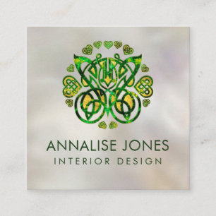 Celtic Butterfly Ornament - Grönt och guld Fyrkantigt Visitkort