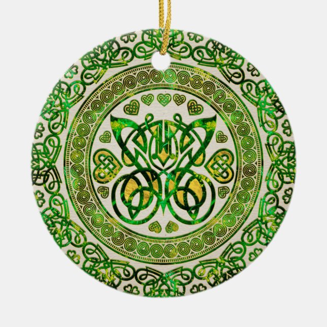 Celtic Butterfly - Round Ornament - Grönt och guld (Framsidan)