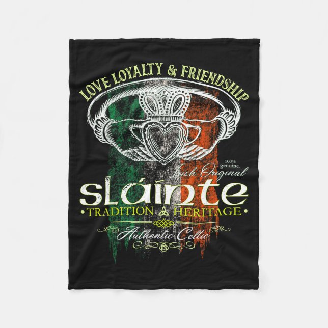 Celtic Claddagh Slainte Nge Irish Flag St. Patrick Fleecefilt (Framsidan)