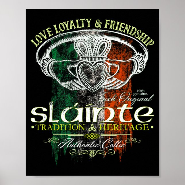 Celtic Claddagh Slainte Nge Irish Flag St. Patrick Poster (Framsidan)
