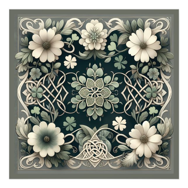 Celtic Clover Floral Charm Fototryck (Framsidan)