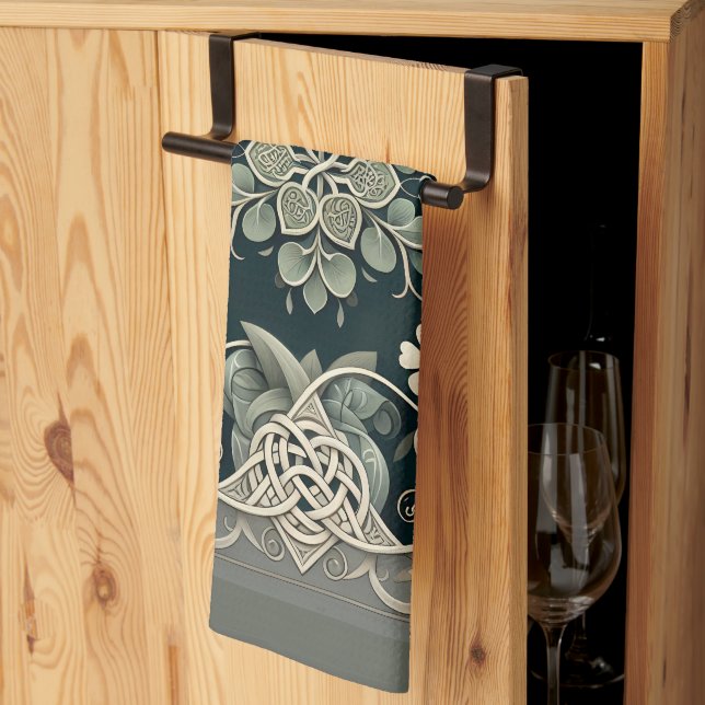 Celtic Clover Floral Charm Kökshandduk (Thirds Fold)