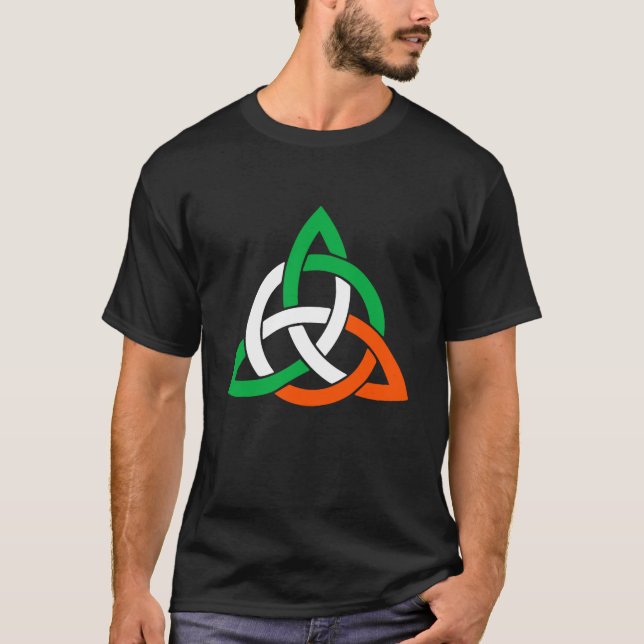 Celtic Cross Trinity Knot Triquetra Irish Flag Poc T Shirt (Framsida)