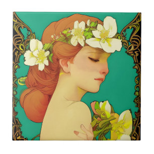 Celtic Dam med Flowers i Hair Kakelplatta