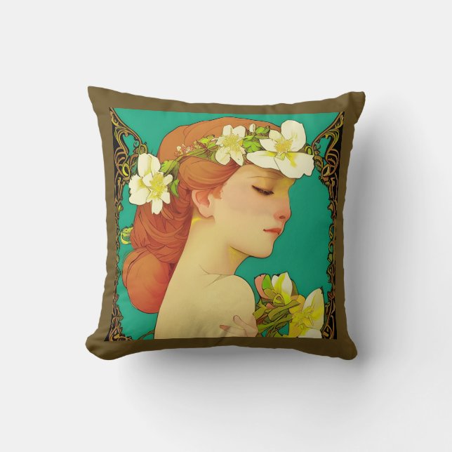 Celtic Dam med Flowers i Hair Kudde (Framsida)