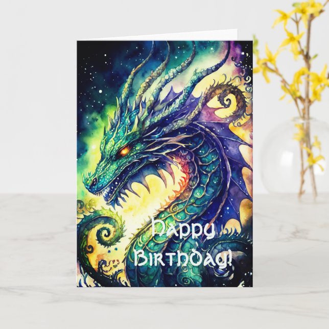 Celtic Dragon Birthday Greeting Card Kort (Gul blomma)