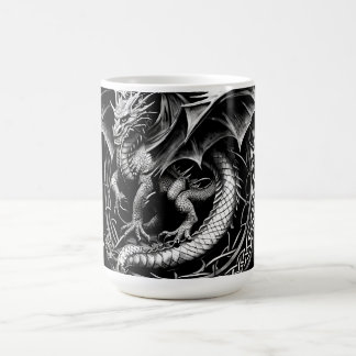 Celtic Dragon Elegance: Black & Grått Abstrakt Tat Kaffemugg