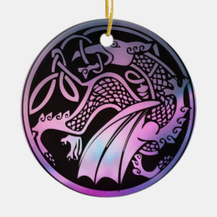 Celtic Dragon Round Julgransprydnad Keramik