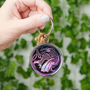 Celtic Dragon Round Rund Silverfärgad Nyckelring