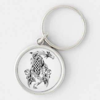 Celtic drake Keychain Rund Silverfärgad Nyckelring