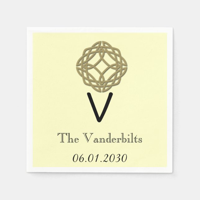 Celtic Eternity Knot Guld Ivory Monogram Bröllop Pappersservett (Framsidan)