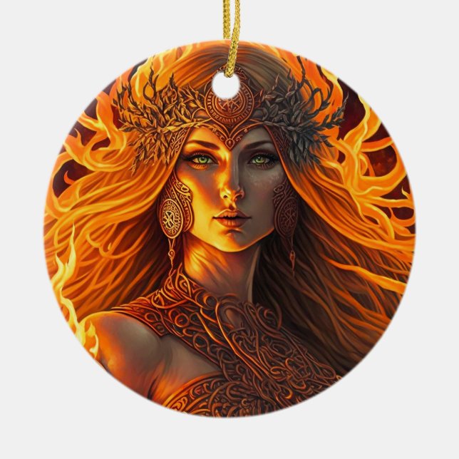 Celtic Fire Goddess Brighid Imbolc Julgransprydnad Keramik (Framsidan)
