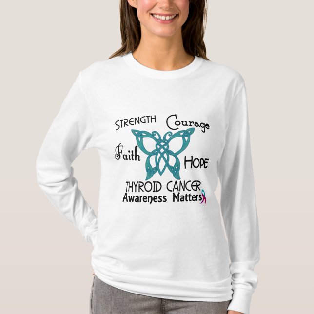 Celtic fjäril 3 för Thyroidcancer T Shirt (Framsida)