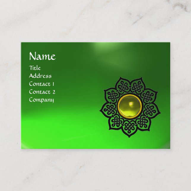 CELTIC FLOWER GULT GEM MONOGRAM Emerald Grönt Visitkort (Framsida)