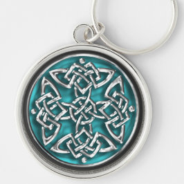 Celtic fnurra Keychain för Aqua och för silver Rund Silverfärgad Nyckelring